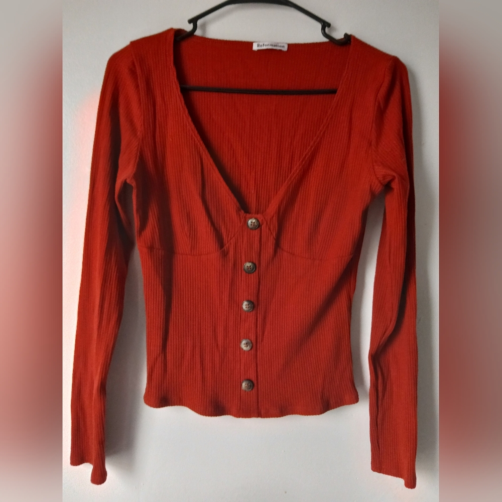 Reformation Red Button-Up Blouse - image 1